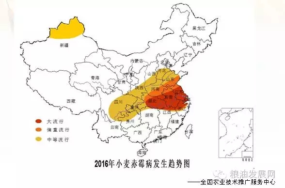 2016年小麦赤霉病发病趋势图